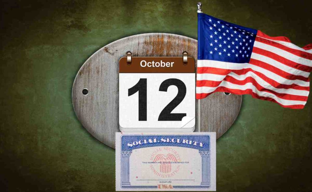 SSA card, US flag and calendar to deal with Social Security may reveal the new COLA increase on October 12, 2023