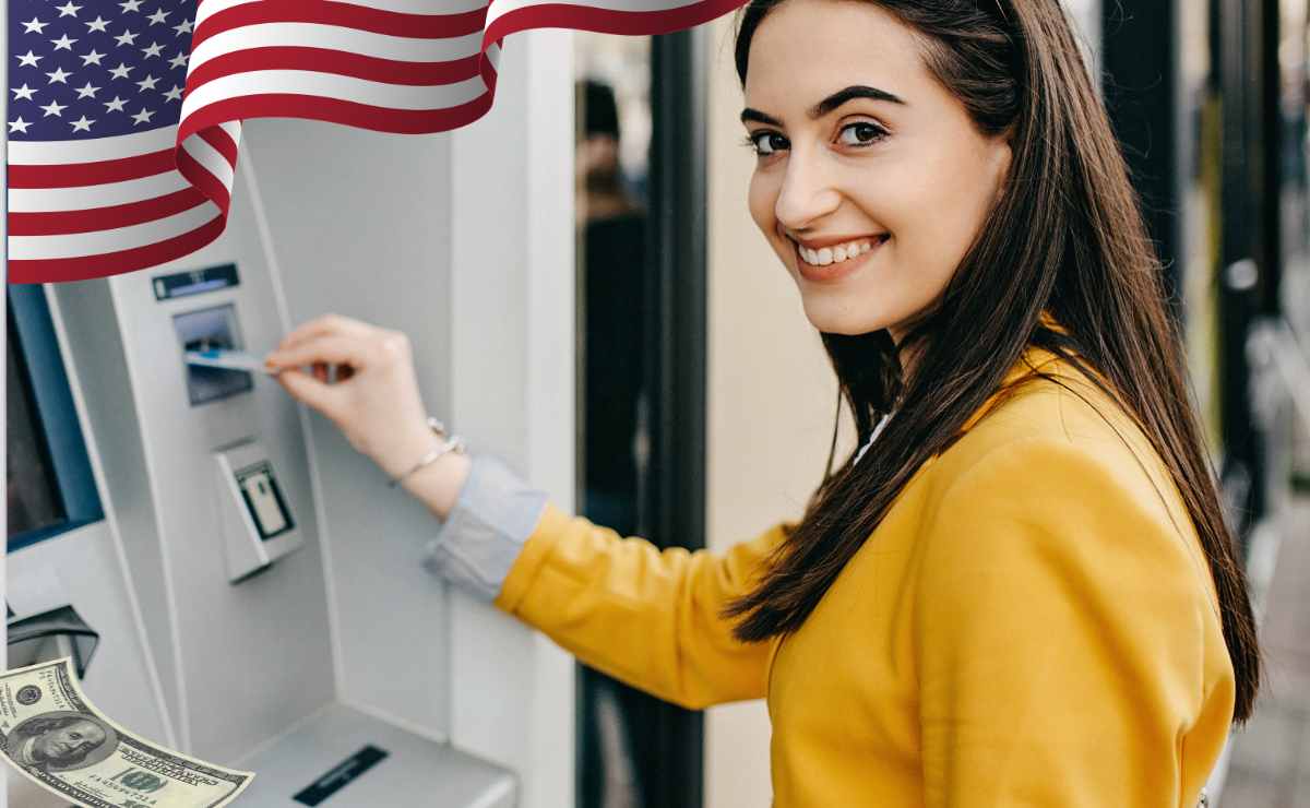 Woman at ATM getting dollars since stimulus checks in some states may be yours if you are eligible