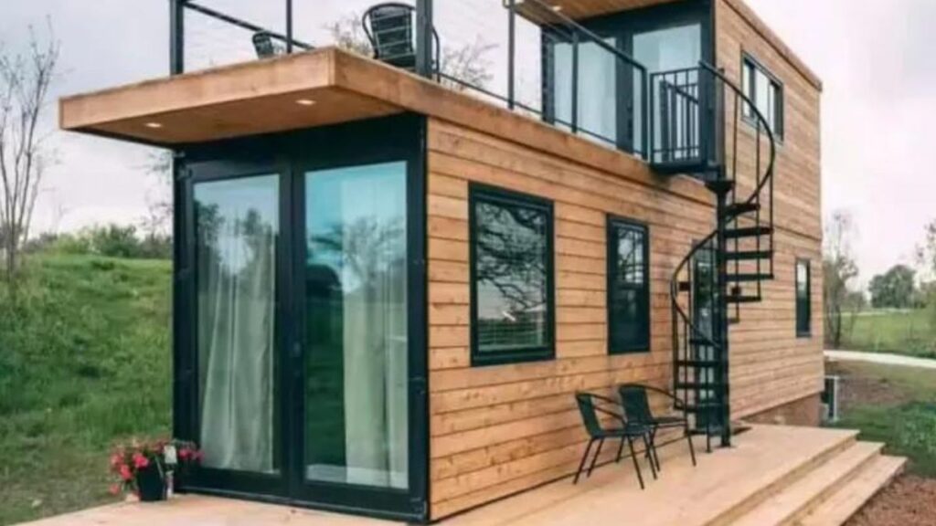 Prefabricated solar house, 20 ft. container, portable mini home with canopy