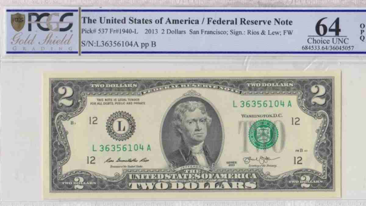 2-dollar bill, credits PCGS