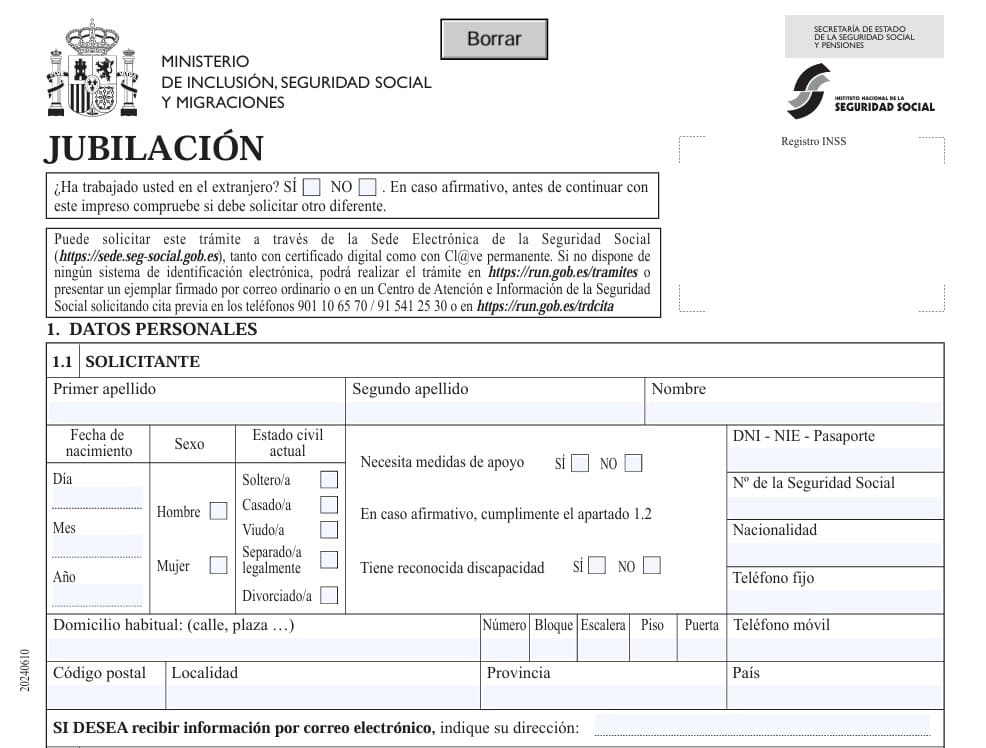 Formulario pensión de jubilación