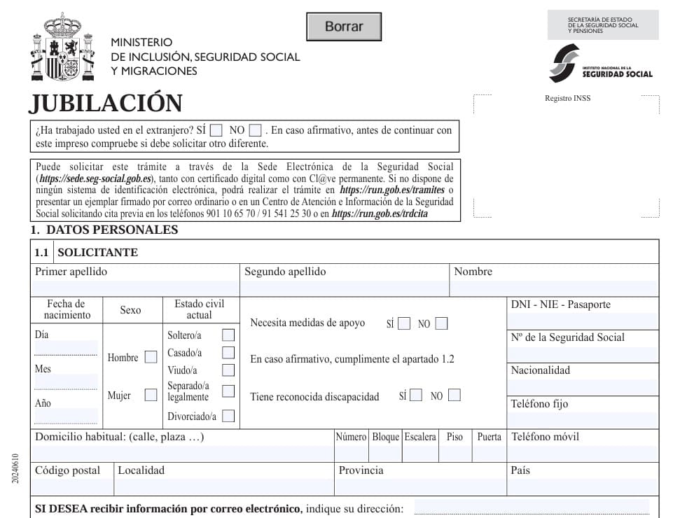 Formulario solicitud jubilación